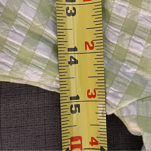 Freshman 1996 Puff Sleeve Cropped Blouse-Women’s S-Green/White-Check-Cottagecore - Picture 7 of 8